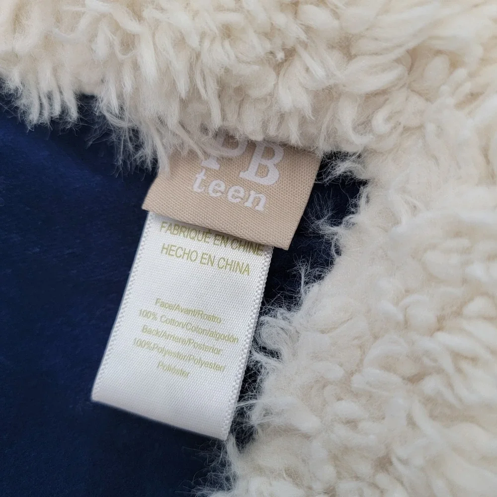 PBteen Pottery Barn Throw Blanket‎ Navy Blue 60 x 47 Cotton Sherpa Faux Fur Trim
